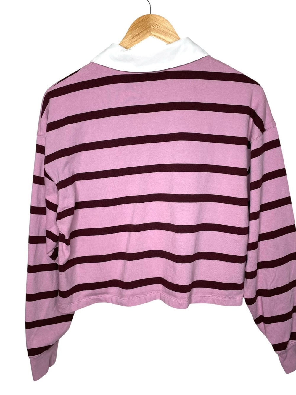 Champion Pink Burgundy Striped Cropped Rugby Shirt Pullover Preppy M - Picture 6 of 13